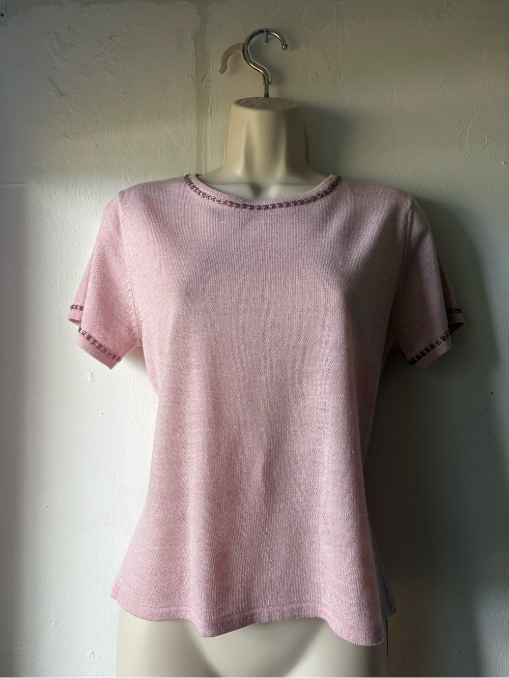 Vintage Blush Pink Beaded Knit Top